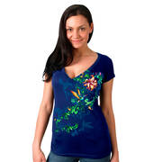 Текстильная майка / топ Classic Cut Ladies Humming Birds Semi Sheer Navy T-Shirt