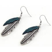 Серьги New Earrings - Silver & turquoise feathers